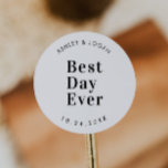 MBest Day Ever Modern Wedding Favour Classic Round Sticker<br><div class="desc">Best Day Ever Wedding Favour Stickers | Happily Ever After Wedding Reception Stickers</div>