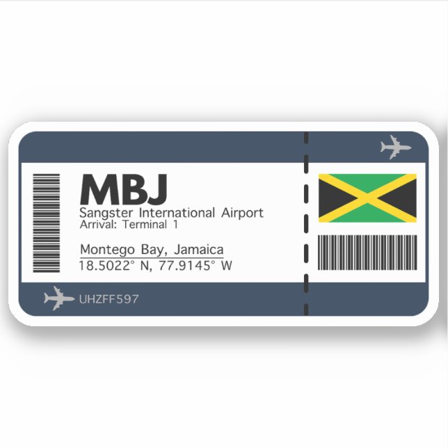 MBJ Jamaica Boarding Pass - Airport Ticket (Front)