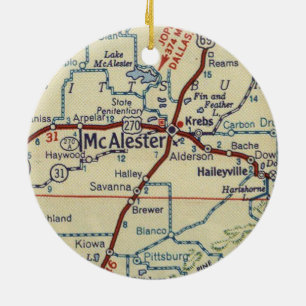 McAlester OK Retro Map Ceramic Ornament