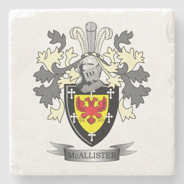 McAllister Family Crest Coat of Arms Stone Coaster (Front)