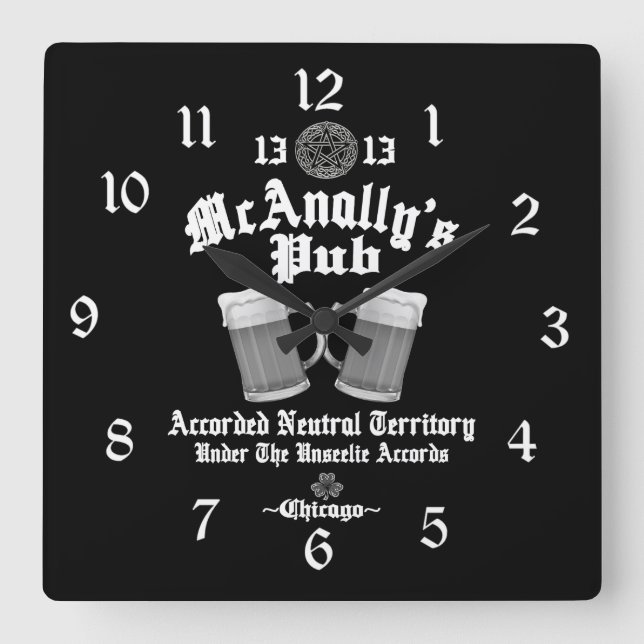 McAnally's Pub White Logo Square Wall Clock (Front)