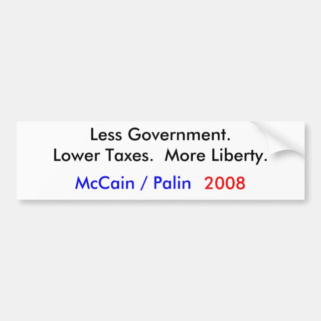 McCain/Palin 2008 = Less Government Bumper Sticker (Front)