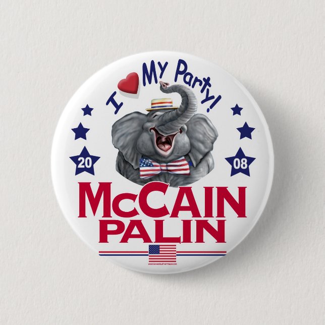 McCain Palin Republican Elephant 2 Inch Round Button (Front)