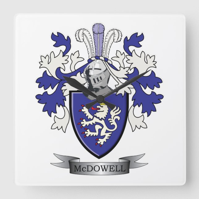 McDowell Family Crest Coat of Arms Square Wall Clock (Front)