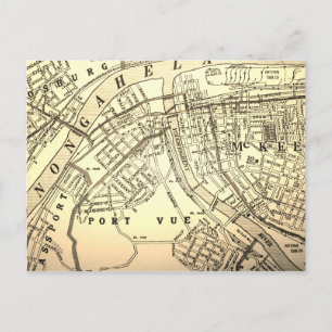 McKeesport, PA Vintage Map Postcard