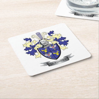 McKinney Family Crest Coat of Arms Square Paper Coaster
