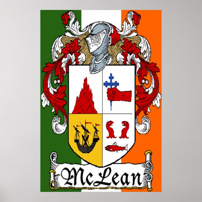 McLean Coat of Arms Irish Flag Print (Front)