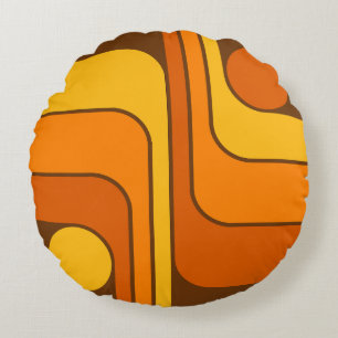 MCM 1970s Retro Style Geometric Design Round Pillow