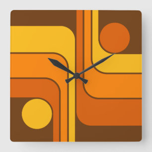 MCM 1970s Retro Style Geometric Design Square Wall Clock