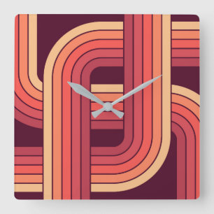 MCM 1970s Retro Style Geometric Design Square Wall Clock