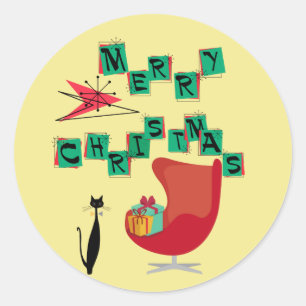 MCM Atomic Era Christmas Sricker Classic Round Sticker