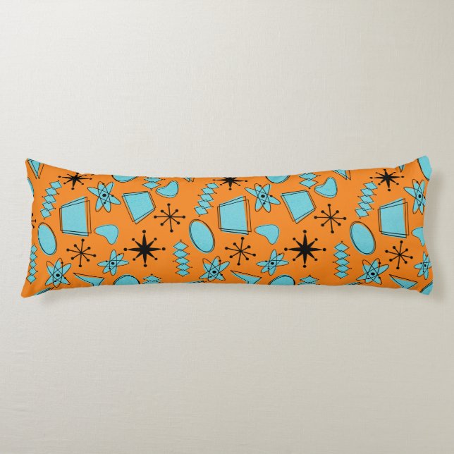 MCM Atomic Shapes Turquoise on Orange Body Pillow (Front)