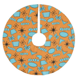 MCM Atomic Shapes Turquoise on Orange Brushed Polyester Tree Skirt