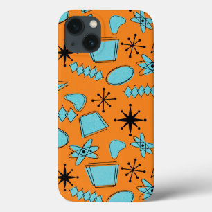MCM Atomic Shapes Turquoise on Orange iPhone 13 Case