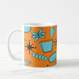 MCM Atomic Shapes Turquoise on Orange Coffee Mug