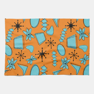 MCM Atomic Shapes Turquoise on Orange Kitchen Towel