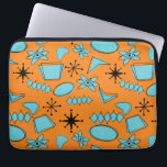 MCM Atomic Shapes Turquoise on Orange Laptop Sleeve<br><div class="desc">/ Hand drawn mid century modern shapes and icons digitized to design seamless patterns</div>