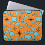 MCM Atomic Shapes Turquoise on Orange Laptop Sleeve<br><div class="desc">Hand drawn mid century modern shapes and icons digitized to design seamless patterns</div>