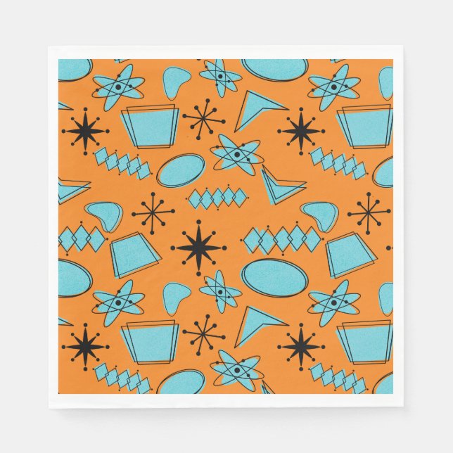 MCM Atomic Shapes Turquoise on Orange Napkin (Front)