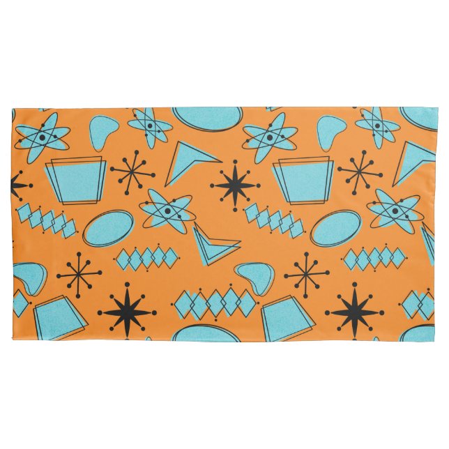 MCM Atomic Shapes Turquoise on Orange Pillowcase (Front)