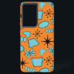 MCM Atomic Shapes Turquoise on Orange Samsung Galaxy Case<br><div class="desc">Hand drawn mid century modern shapes and icons digitized to design seamless patterns</div>