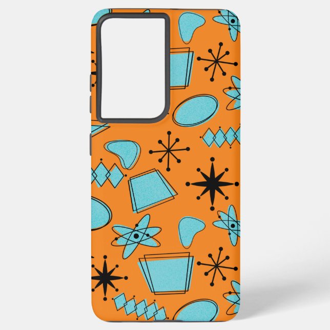 MCM Atomic Shapes Turquoise on Orange Samsung Galaxy S21 Ultra Case (Back)