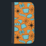 MCM Atomic Shapes Turquoise on Orange Samsung S4 Wallet Case<br><div class="desc">Hand drawn mid century modern shapes and icons digitized to design seamless patterns</div>