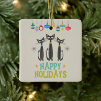 MCM Black Cats & Ornaments Mid-century Christmas