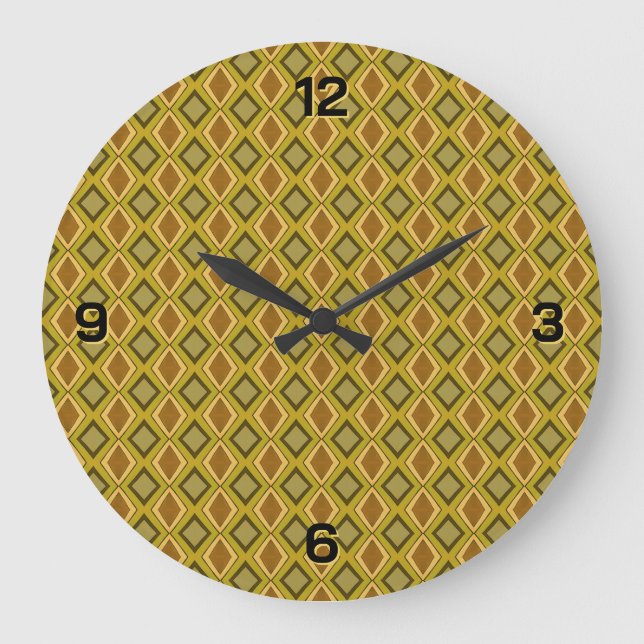 MCM Brown Gold Green Diamond Pattern Large Clock (Front)