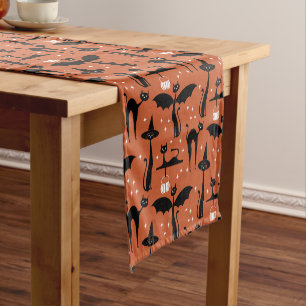 MCM Halloween Fancy Dress Minimalist Cats Orange Short Table Runner