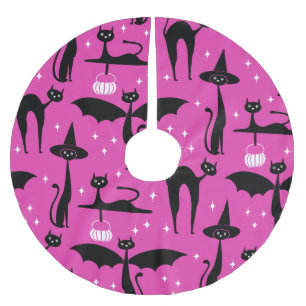 MCM Halloween Fancy Dress Minimalist Cats Pink Brushed Polyester Tree Skirt