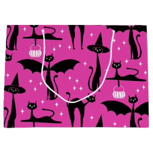 MCM Halloween Fancy Dress Minimalist Cats Pink Large Gift Bag