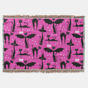MCM Halloween Fancy Dress Minimalist Cats Pink Throw Blanket