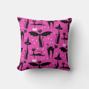 MCM Halloween Fancy Dress Minimalist Cats Pink Throw Pillow