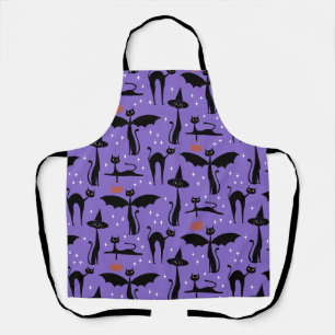 MCM Halloween Fancy Dress Minimalist Cats Purple Apron