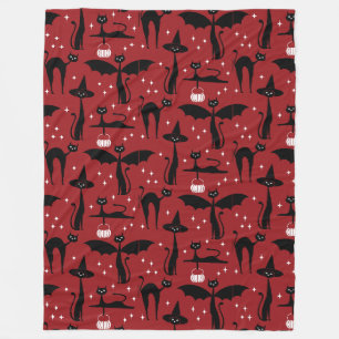 MCM Halloween Fancy Dress Minimalist Cats Red Fleece Blanket