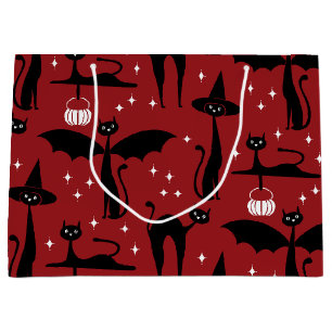 MCM Halloween Fancy Dress Minimalist Cats Red Large Gift Bag