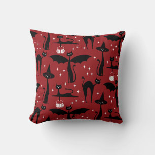 MCM Halloween Fancy Dress Minimalist Cats Red Throw Pillow