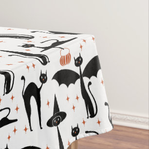 MCM Halloween Fancy Dress Minimalist Cats White Tablecloth