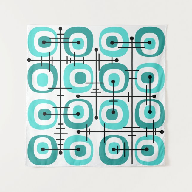 MCM Midcentury Abstract Pattern Turquoise Tapestry (Front)