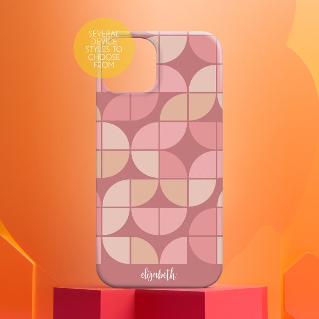 MCM Mod Circles Pattern rose mauve and blush pink Case-Mate iPhone Case (Personalized Phone Case with Custom Text)