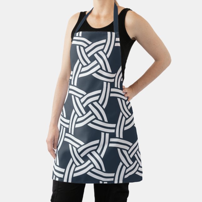 MCM Navy Blue Mid-Century Modern Circle Pattern Apron (Insitu)