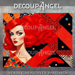 MCM Portrait of Woman in Red and Black Decoupage Tissue Paper