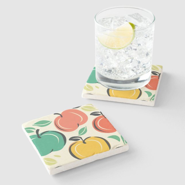 MCM Retro Apple Orchard Harvest  Stone Coaster (Side)