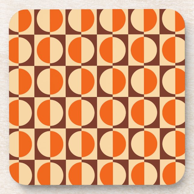 MCM Retro Geometric Half Square and Circle Pattern Coaster (Front)