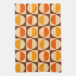 MCM Retro Geometric Half Square and Circle Pattern Kitchen Towel