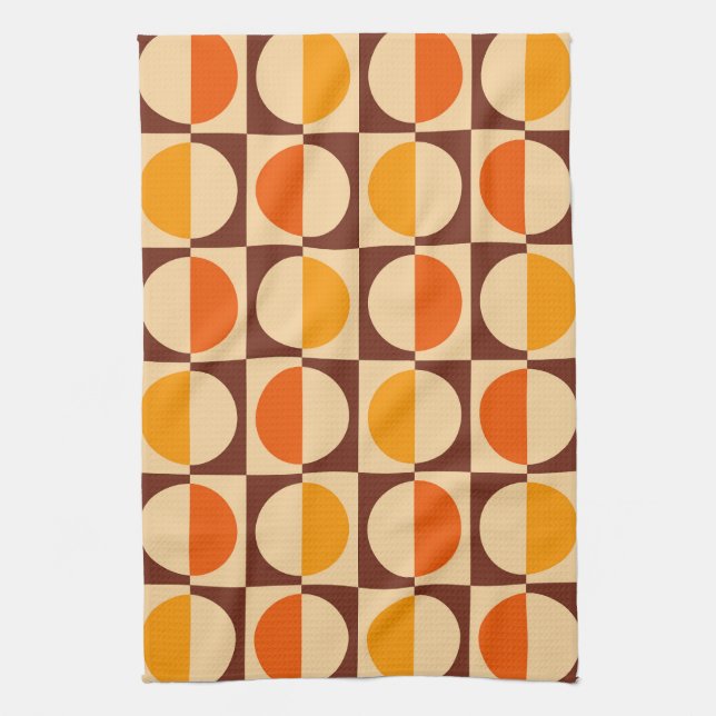 MCM Retro Geometric Half Square and Circle Pattern Kitchen Towel (Vertical)