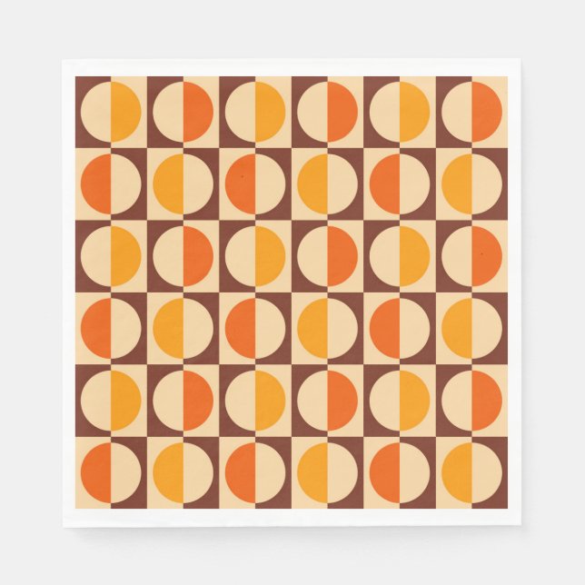 MCM Retro Geometric Half Square and Circle Pattern Napkin (Front)