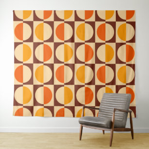 MCM Retro Geometric Half Square and Circle Pattern Tapestry