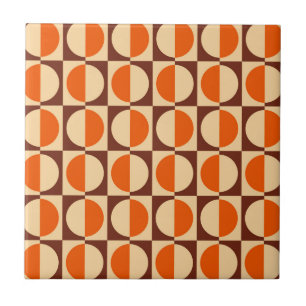 MCM Retro Geometric Half Square and Circle Pattern Tile